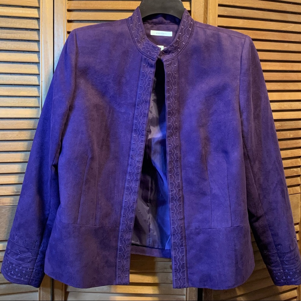 Dress Barn Purple Ultra Suede Jacket with Embroidered Trim